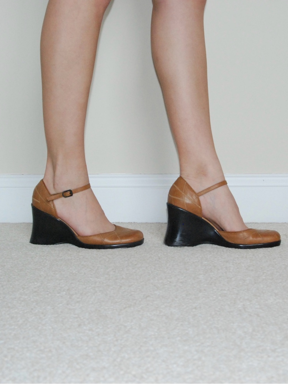Classic Tan Mary Jane Wedge Heels - Women